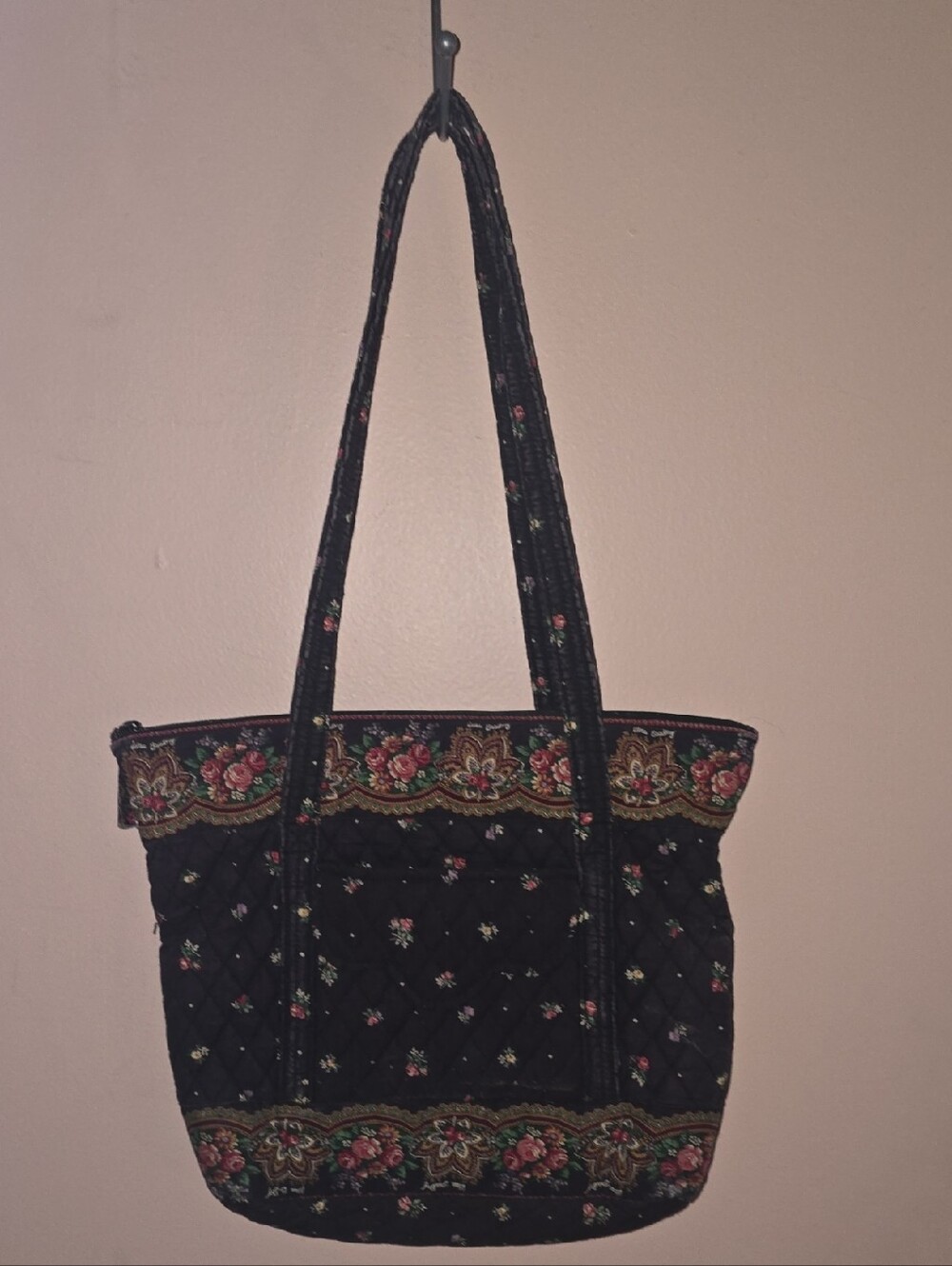 Vera Bradley Quilted Floral Tote Bag in Black and Pink